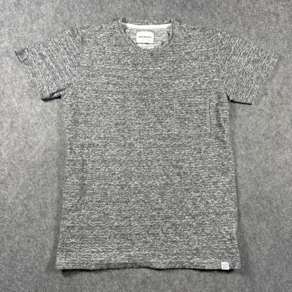 Norse Projects Mens Small Grey Slub Knit Japanese Fabric Pocket T-Shirt Textured